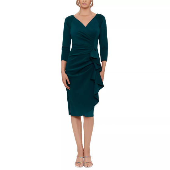 Women's Scuba-Fabric V-Neck Draped Midi Dress
