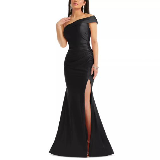 Women's One-Shoulder Stretch Satin Mermaid Gown