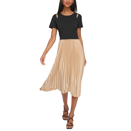 Women's Jersey-Bodice Cutout-Detail Pleated Midi Dress