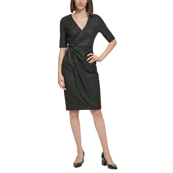 Women's Pinstriped Looped Side-Tie Dress