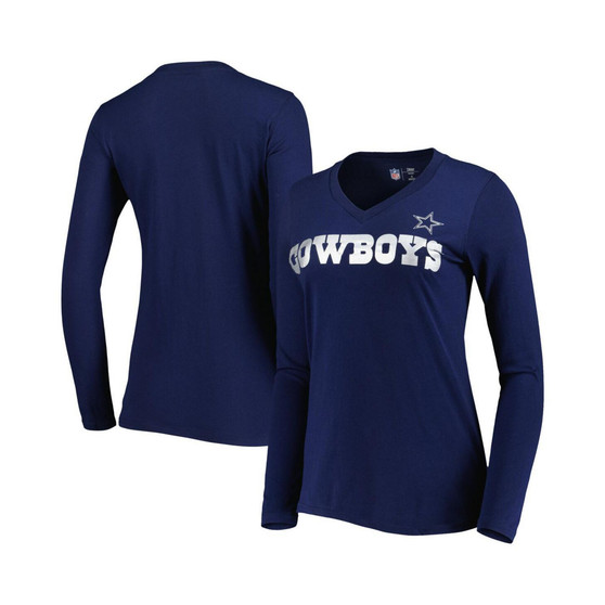Women's Navy Dallas Cowboys Post Season Long Sleeve V-Neck T-shirt