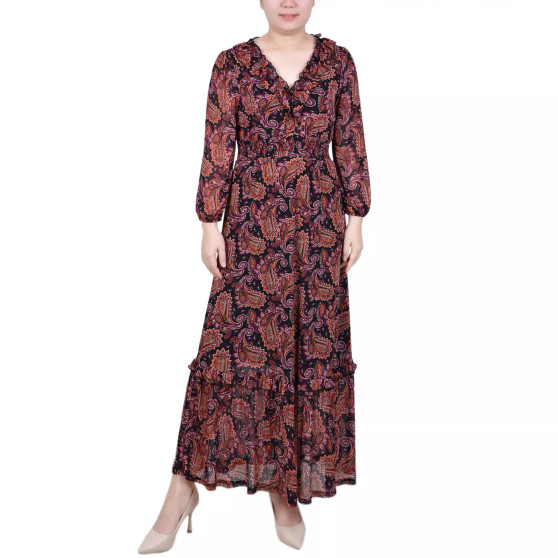 Women's Long Sleeve Mesh Maxi Dress