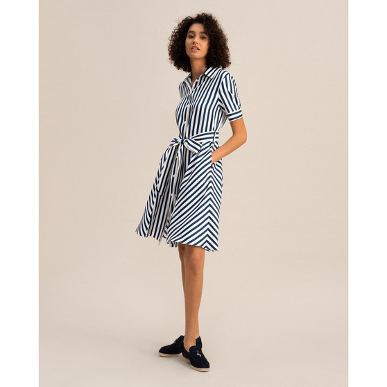 The Amalfi Stripe Silk Shirtdress with Belt for Women