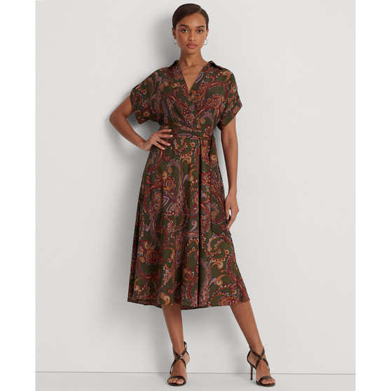 Women's Paisley Belted Crepe Dress