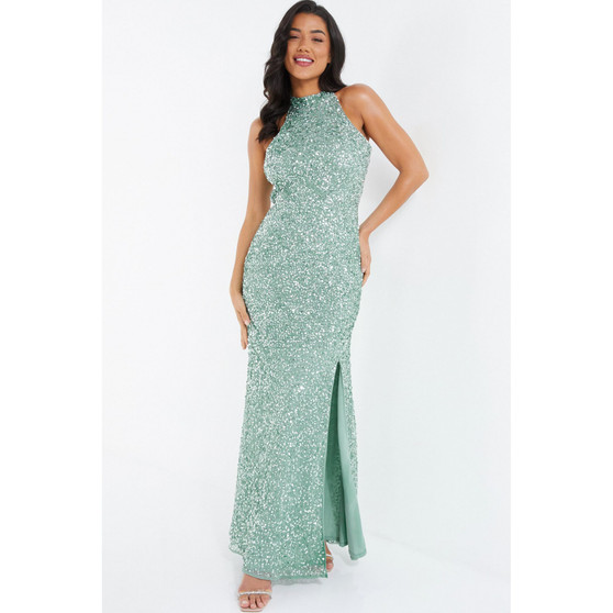 Women's Sequin High Neck Evening Dress