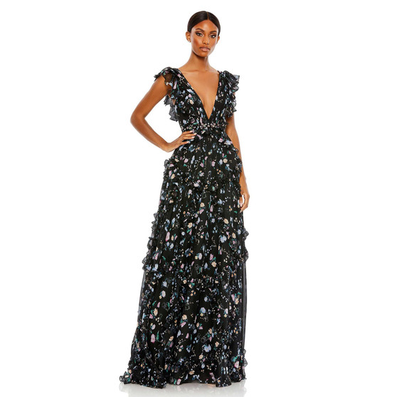 Women's Ieena Ruffled Floral Print Cap Sleeve Gown