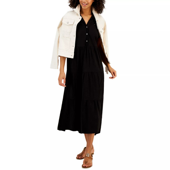 Women's Cotton Midi Tiered Dress