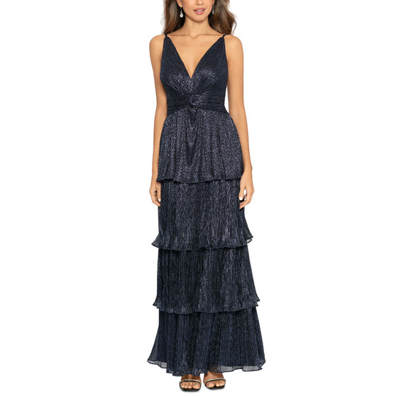 Women's Metallic Crinkled Tiered Gown