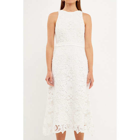 Women's Floral Crochet Lace Cut out midi Dress