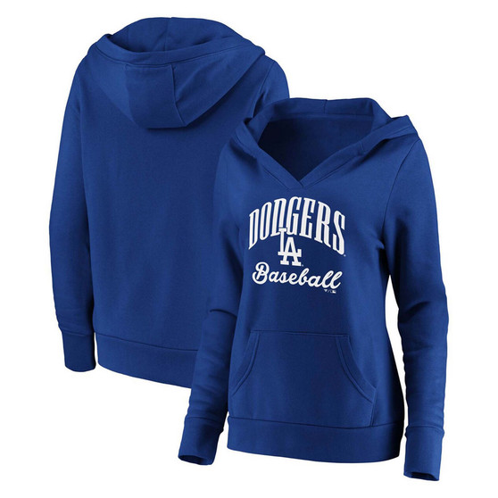 Women's Royal Los Angeles Dodgers Victory Script Crossover Neck Pullover Hoodie