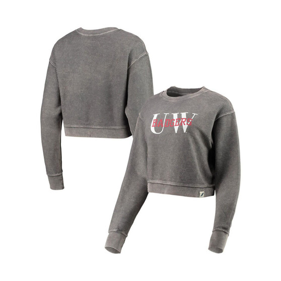 Women's Graphite Wisconsin Badgers Classic Corded Timber Crop Pullover Sweatshirt
