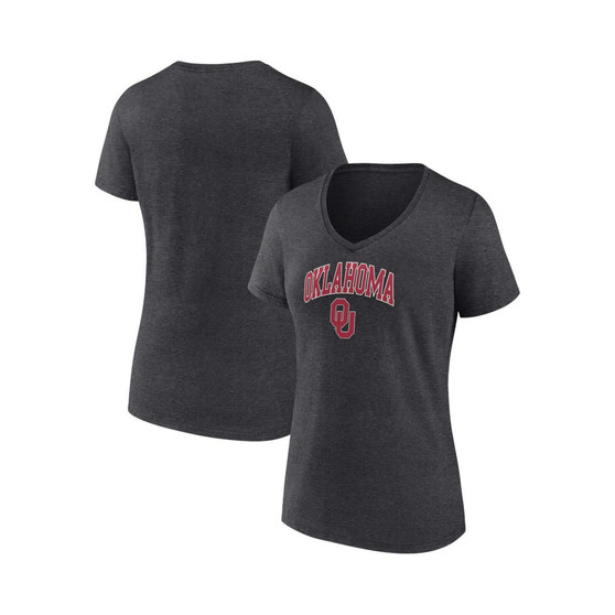 Women's Branded Heather Charcoal Oklahoma Sooners Evergreen Campus V-Neck T-shirt