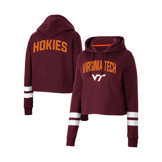 Women's Maroon Virginia Tech Hokies Throwback Stripe Cropped Pullover Hoodie