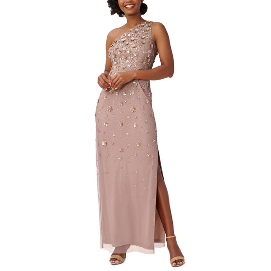Women's Floral-Beaded One-Shoulder Gown