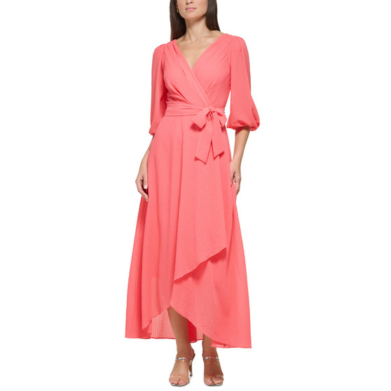 Women's Balloon-Sleeve Faux-Wrap Midi Dress