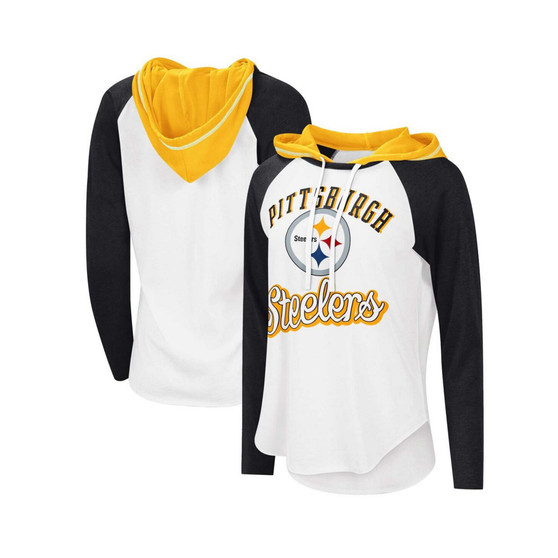 Women's White Pittsburgh Steelers MVP Raglan Hoodie Long Sleeve T-shirt