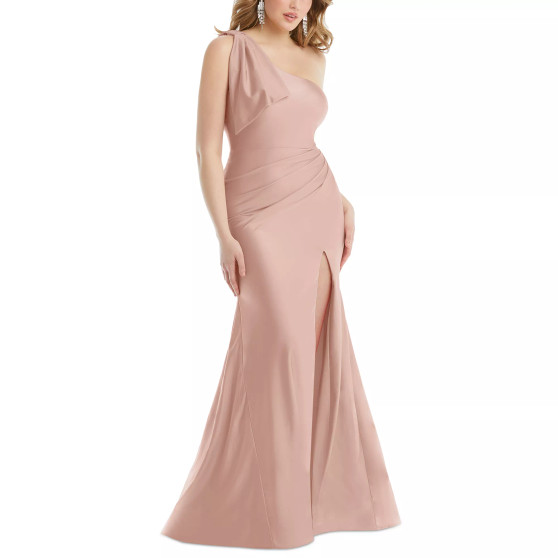 Women's Bow One-Shoulder Sleeveless Satin Gown