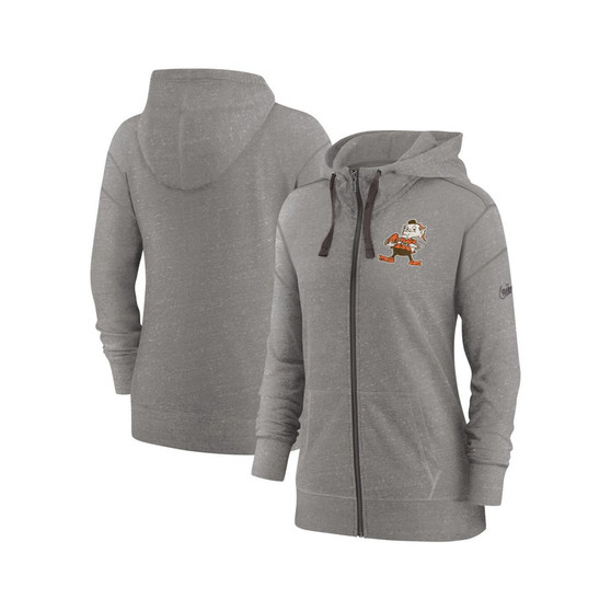 Women's Heather Charcoal Cleveland Browns Gym Vintage-Inspired Full-Zip Hoodie