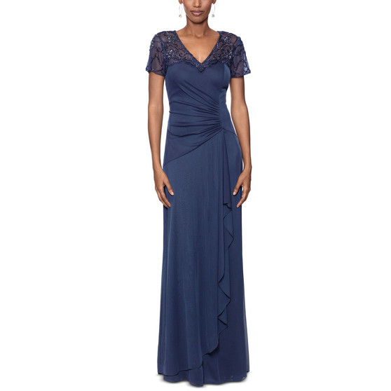 Women's Sequined Mesh-Sleeve Gown