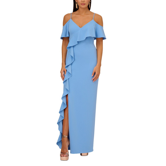 Women's Off-The-Shoulder Ruffled Crepe Gown