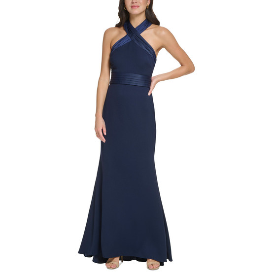 Women's Halter-Wrap-Neck Crepe-Back-Satin Gown