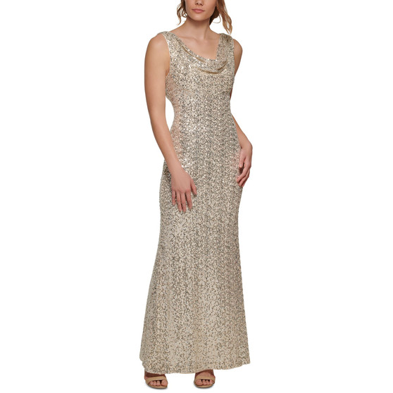 Women's Sequined Cowl-Neck Gown