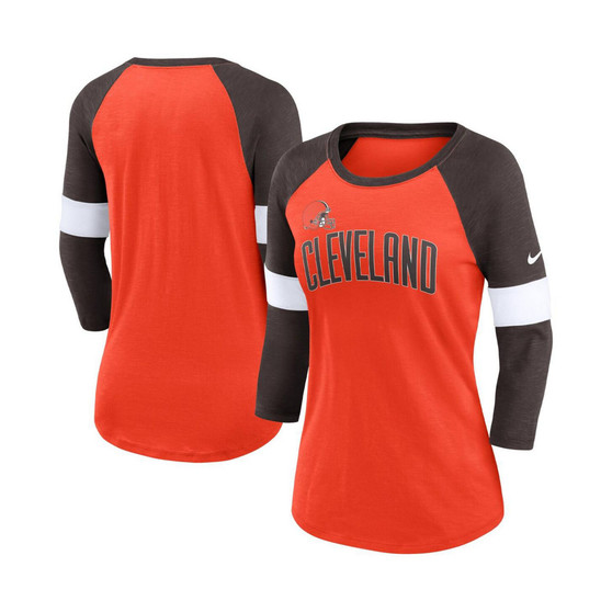 Women's Cleveland Browns Heathered Orange and Brown Football Pride Slub 3/4 Raglan Sleeve T-shirt