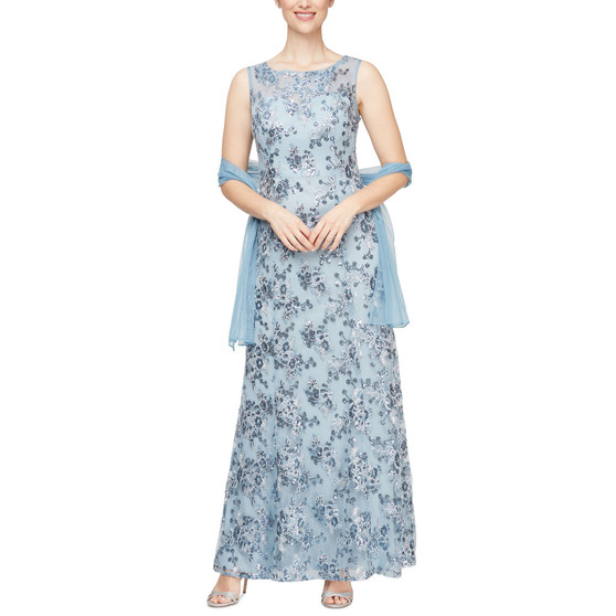 Alex Evening Women's Sequined Floral-Embroidered Gown