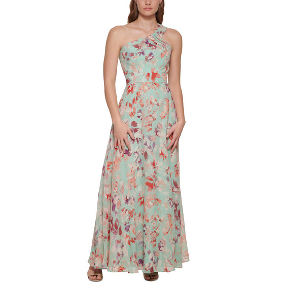 Petite Floral-Print One-Shoulder Maxi Dress