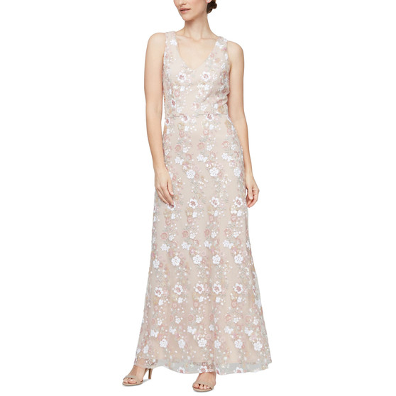 Women's Embellished V-Neck Sleeveless Gown