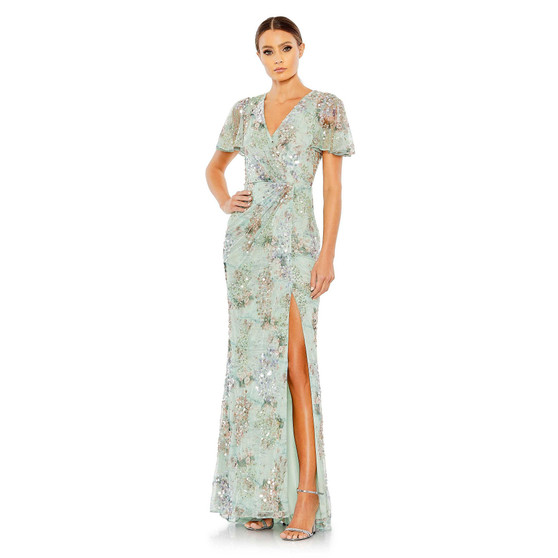 Women's Embellished Butterfly Sleeve Faux Wrap Gown