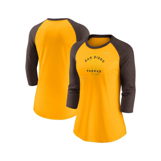 Women's Gold, Brown San Diego Padres Next Up Tri-Blend Raglan 3/4-Sleeve T-shirt