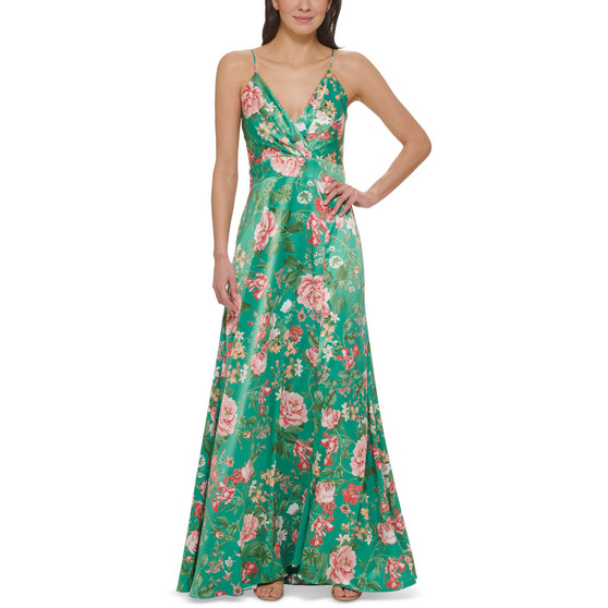 Women's Floral-Print Satin Gown