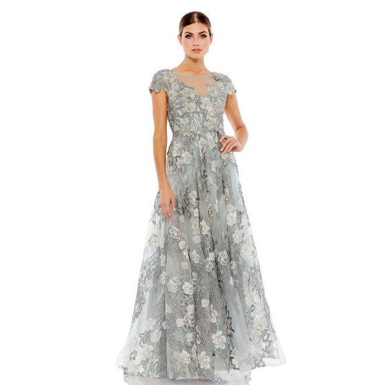 Women's Floral Embroidered Short Sleeve Gown