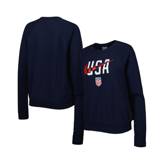 Women's Navy USMNT Lockup Varsity Tri-Blend Raglan Pullover Sweatshirt