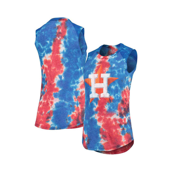 Women's Threads Red and Blue Houston Astros Tie-Dye Tri-Blend Muscle Tank Top