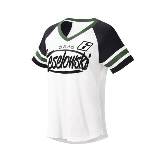 Women's White, Black Brad Keselowski Circus Catch V-Neck T-shirt