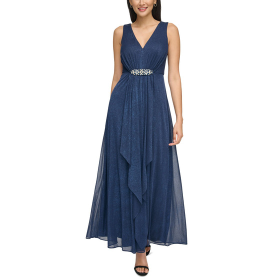 Petite V-Neck Sleeveless Shimmer Gown