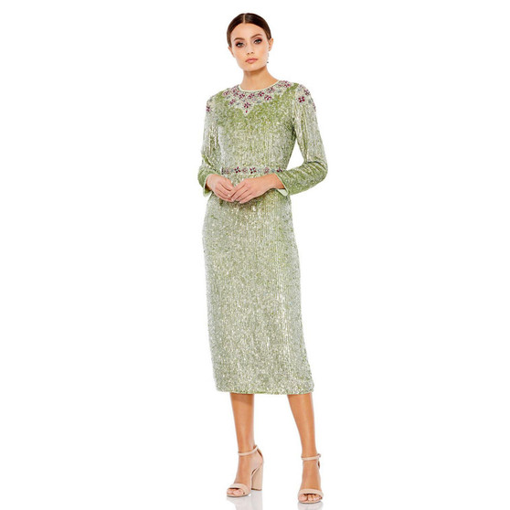 Women's Floral Beaded Tea-Length Dress