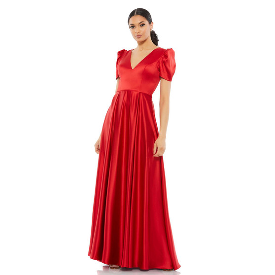 Women's Ieena V Neck Cap Puff Sleeve Satin Gown