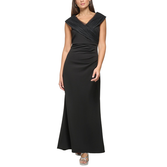 Women's Ruched Portrait-Collar Gown