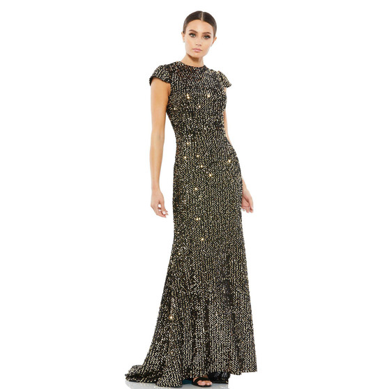 Women's Ieena Sequined Cap Sleeve High Neck Gown