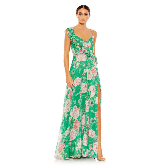 Women's Ieena Floral Print Ruffled Wrap Over A Line Gown