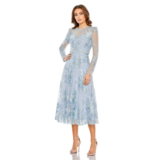 Women's Embellished Illusion Long Sleeve Midi Dress