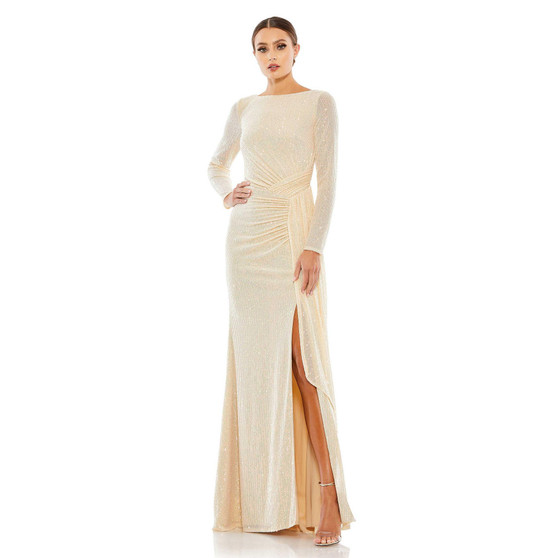 Women's Ieena Sequined Ruched Long Sleeve Boat Neck Gown