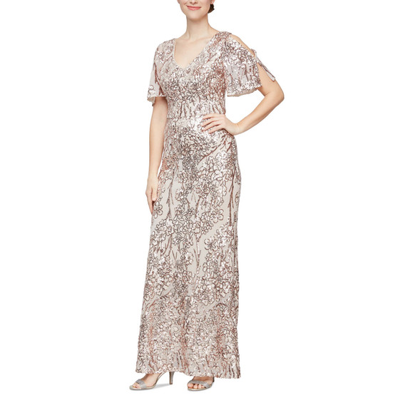 Women's Sequin Embellished Split-Sleeve Gown
