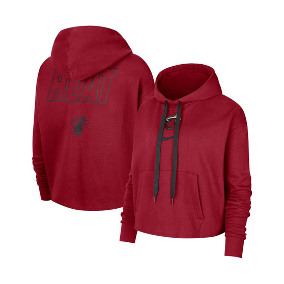 Women's Red Miami Heat Courtside Cropped Pullover Hoodie