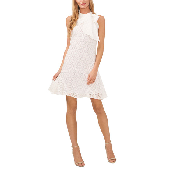 Women's Sleeveless Lace Bow Neck Godet Dress