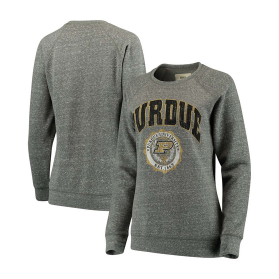 Women's Heathered Gray Purdue Boilermakers Edith Vintage-Like Knobi Pullover Sweatshirt