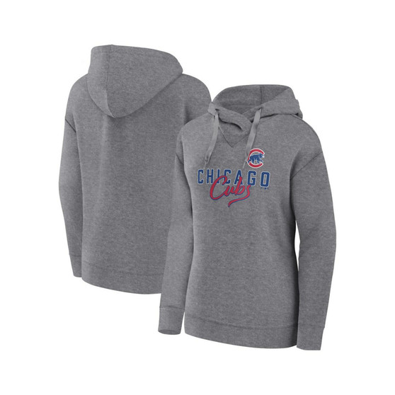 Women's Branded Heather Gray Chicago Cubs Script Favorite Pullover Hoodie